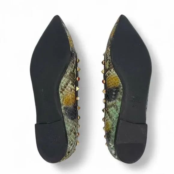 VALENTINO Garavani Rockstud Snakeskin Ballet Flats Size IT37.5 - Picture 9 of 11